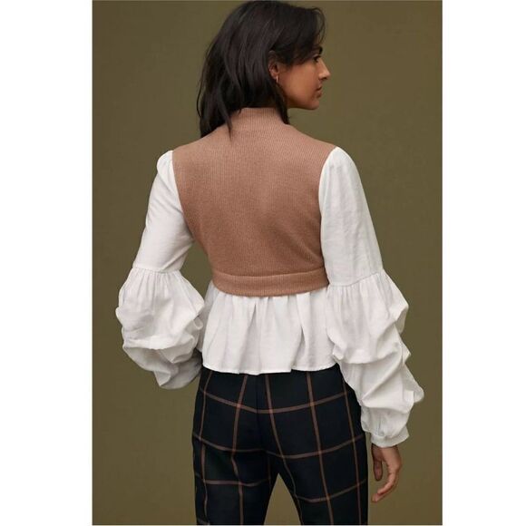 NEW Anthropologie Ruffled Layered Mock Neck Top Sweater - Picture 4 of 10